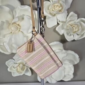Authentic Coach Ticking Stripes Coated Canvas Legacy Weekend Wristlet